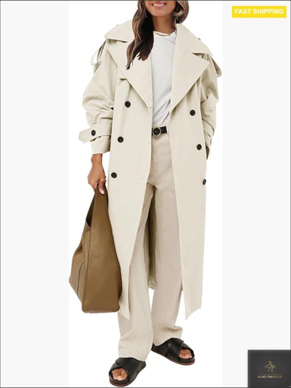 Oversized Trench Coat Double Breasted Long Length Windproof with Belt